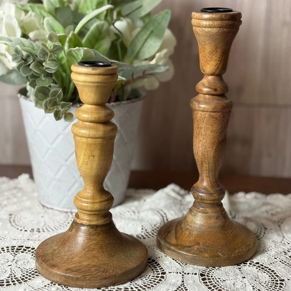 Rustic Wooden Candle Holders - Natural Brown